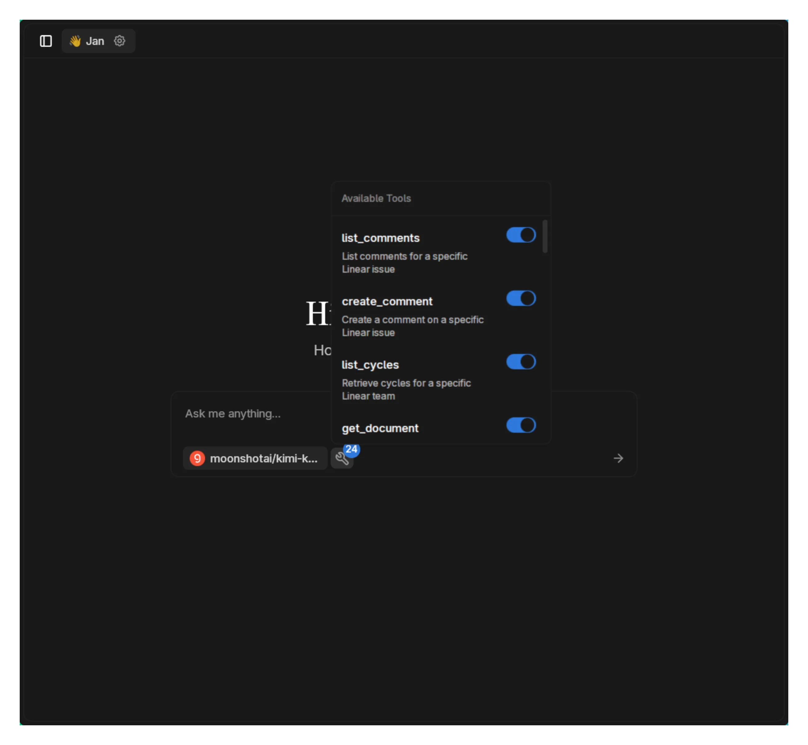 Linear tools available in chat