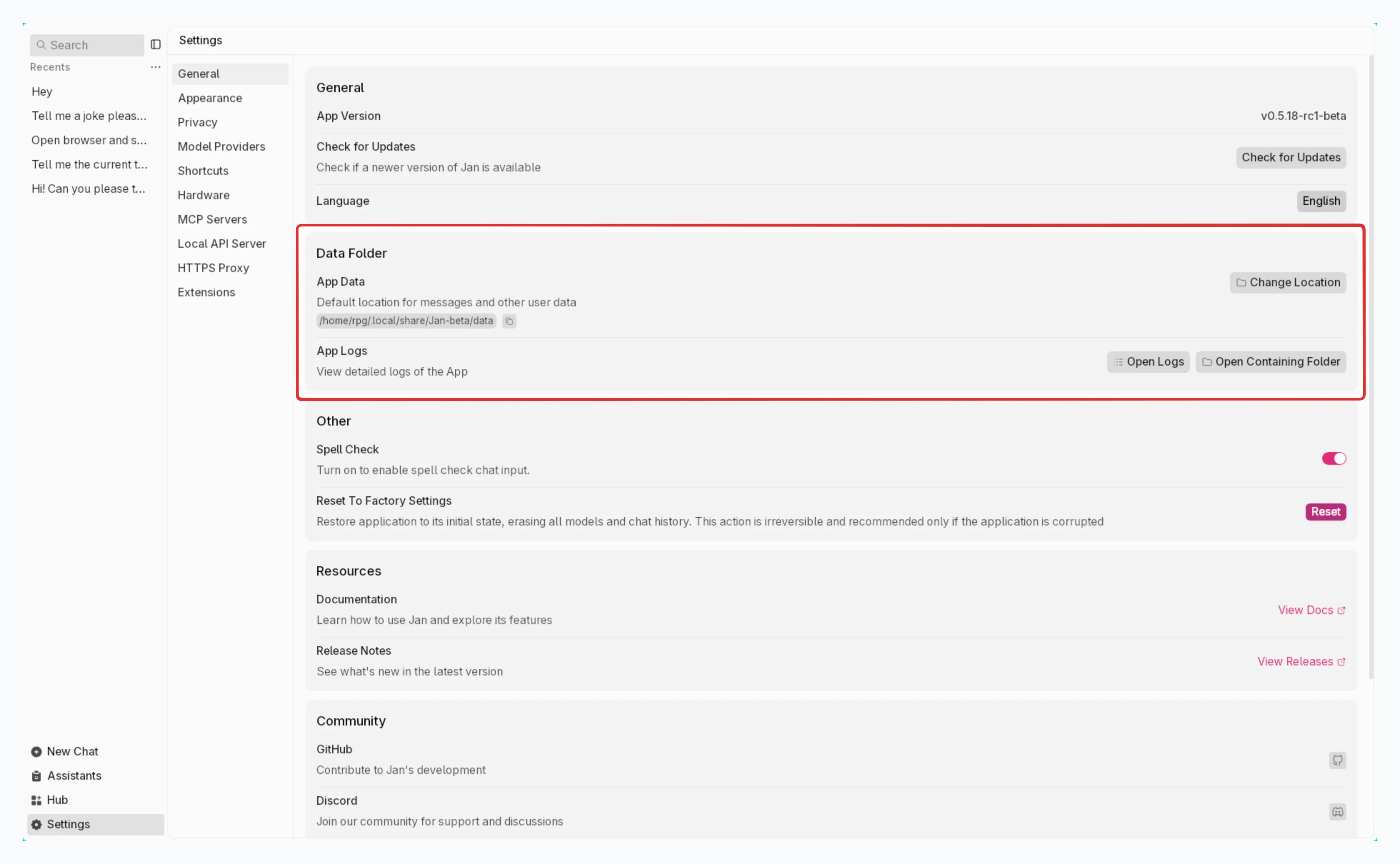 Open Jan Data Folder